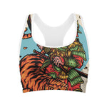 Japanese Samurai And Tiger Print Women's Sports Bra