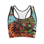 Japanese Samurai And Tiger Print Women's Sports Bra