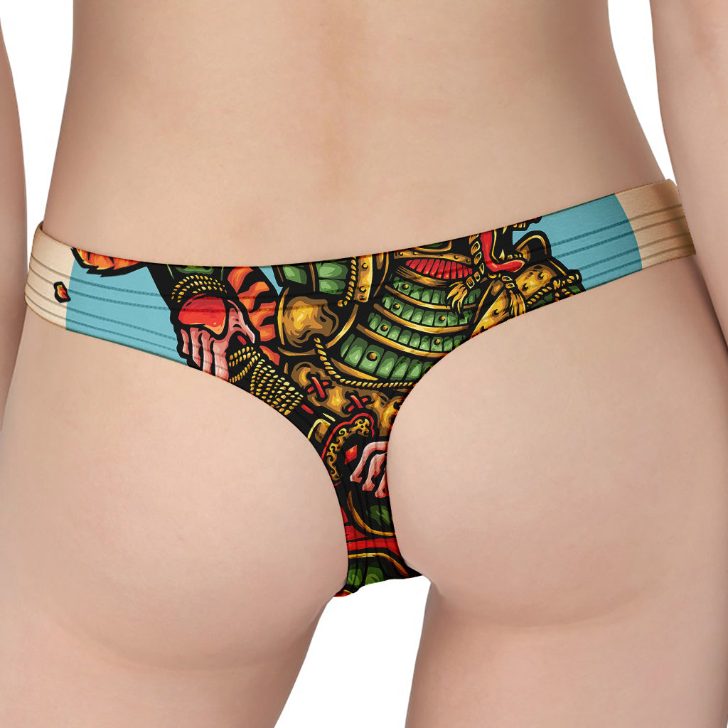 Japanese Samurai And Tiger Print Women's Thong