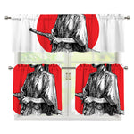 Japanese Samurai Girl Print 3 Piece Kitchen Curtains