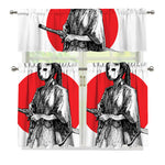 Japanese Samurai Girl Print 3 Piece Kitchen Curtains