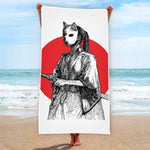 Japanese Samurai Girl Print Beach Towel