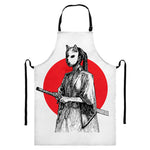 Japanese Samurai Girl Print Bib Apron With Pocket