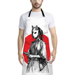 Japanese Samurai Girl Print Bib Apron With Pocket