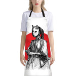 Japanese Samurai Girl Print Bib Apron With Pocket