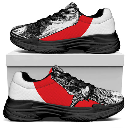 Japanese Samurai Girl Print Black Chunky Shoes