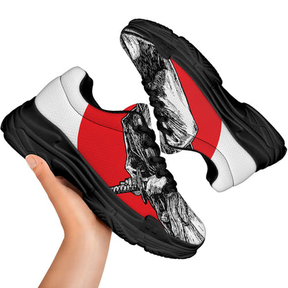 Japanese Samurai Girl Print Black Chunky Shoes