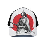 Japanese Samurai Girl Print Black Mesh Trucker Cap