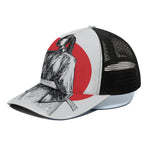 Japanese Samurai Girl Print Black Mesh Trucker Cap