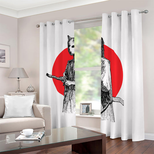 Japanese Samurai Girl Print Blackout Grommet Curtains