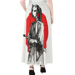 Japanese Samurai Girl Print Chiffon Maxi Skirt