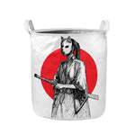Japanese Samurai Girl Print Collapsible Laundry Basket