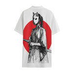 Japanese Samurai Girl Print Cotton Hawaiian Shirt