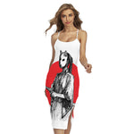 Japanese Samurai Girl Print Cross Back Cami Dress