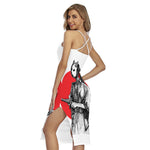 Japanese Samurai Girl Print Cross Back Cami Dress
