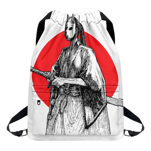 Japanese Samurai Girl Print Drawstring Backpack