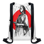 Japanese Samurai Girl Print Drawstring Backpack