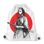 Japanese Samurai Girl Print Drawstring Bag