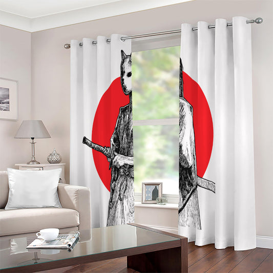 Japanese Samurai Girl Print Extra Wide Grommet Curtains