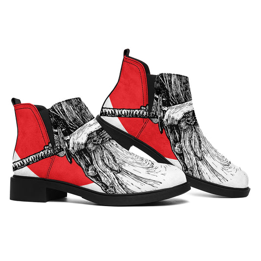 Japanese Samurai Girl Print Flat Ankle Boots