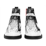 Japanese Samurai Girl Print Flat Ankle Boots