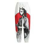 Japanese Samurai Girl Print Fleece Lined Knit Pants