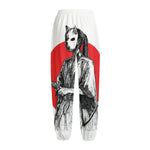 Japanese Samurai Girl Print Fleece Lined Knit Pants