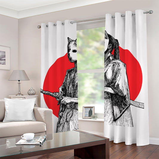 Japanese Samurai Girl Print Grommet Curtains