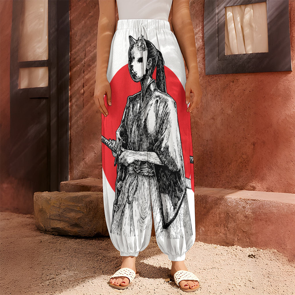 Japanese Samurai Girl Print Harem Pants