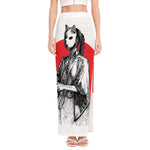 Japanese Samurai Girl Print High Slit Maxi Skirt