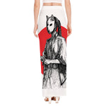 Japanese Samurai Girl Print High Slit Maxi Skirt