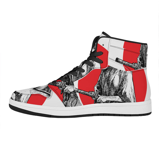 Japanese Samurai Girl Print High Top Leather Sneakers