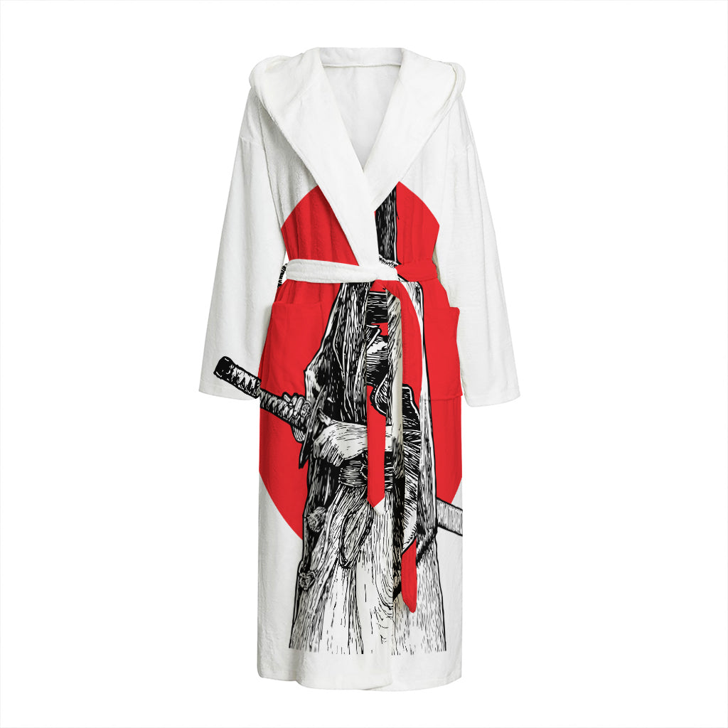 Japanese Samurai Girl Print Hooded Bathrobe