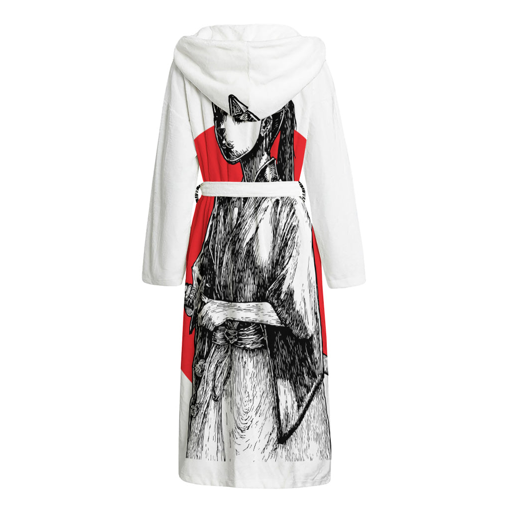 Japanese Samurai Girl Print Hooded Bathrobe