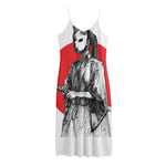 Japanese Samurai Girl Print Jersey Midi Cami Dress