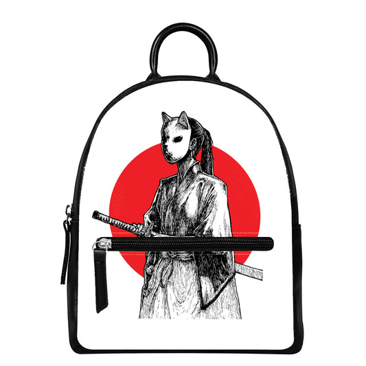 Japanese Samurai Girl Print Leather Backpack
