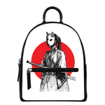 Japanese Samurai Girl Print Leather Backpack