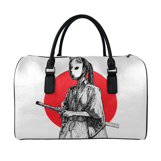 Japanese Samurai Girl Print Leather Duffle Bag