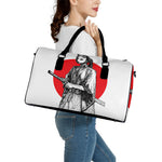 Japanese Samurai Girl Print Leather Duffle Bag