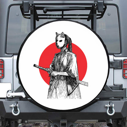 Japanese Samurai Girl Print Leather Spare Tire Cover