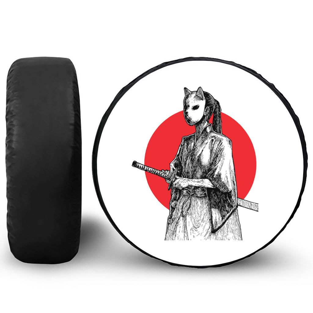 Japanese Samurai Girl Print Leather Spare Tire Cover