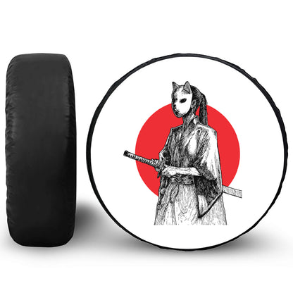 Japanese Samurai Girl Print Leather Spare Tire Cover