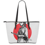 Japanese Samurai Girl Print Leather Tote Bag