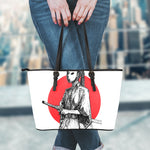 Japanese Samurai Girl Print Leather Tote Bag