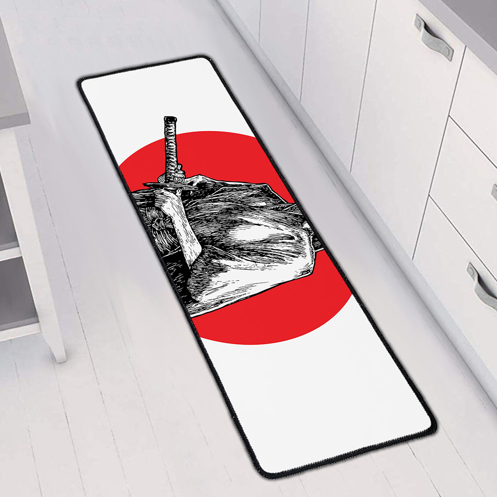 Japanese Samurai Girl Print Long Kitchen Mat