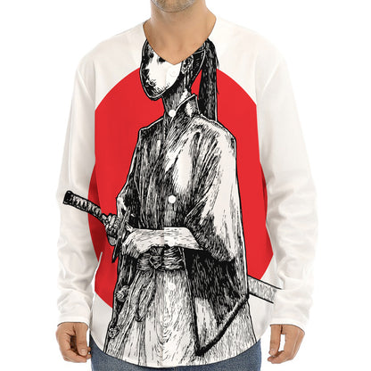Japanese Samurai Girl Print Long Sleeve Baseball Jersey