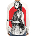 Japanese Samurai Girl Print Long Sleeve Baseball Jersey