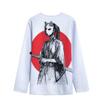 Japanese Samurai Girl Print Long Sleeve Short Coat