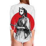Japanese Samurai Girl Print Long Sleeve Swimsuit