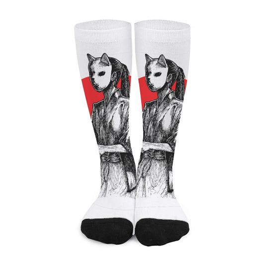 Japanese Samurai Girl Print Long Socks